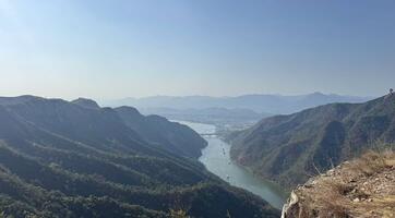 Looking down a canyon at a river