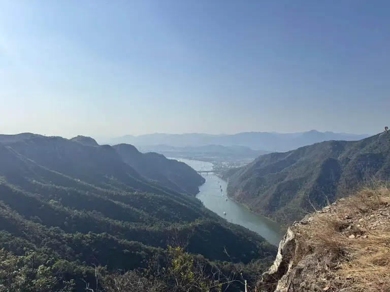 Looking down a canyon at a river